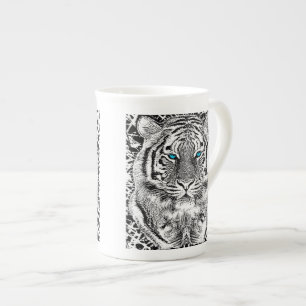Black And White Blue Eyes wild Tiger face Bone China Mug