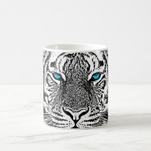 Black And White Blue Eyes wild Tiger face Coffee Mug