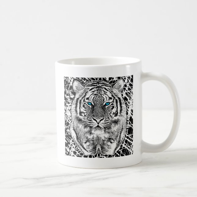 Black And White Blue Eyes wild Tiger face Coffee Mug (Right)