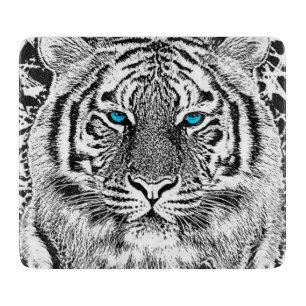 Black And White Blue Eyes wild Tiger face Cutting Board