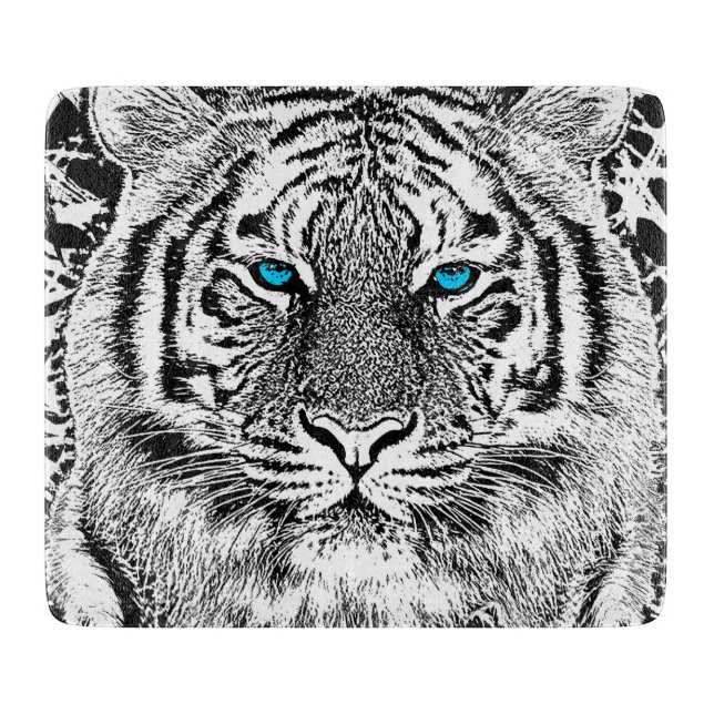 Black And White Blue Eyes wild Tiger face Cutting Board (Front)