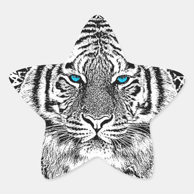 Black And White Blue Eyes wild Tiger face Star Sticker (Front)