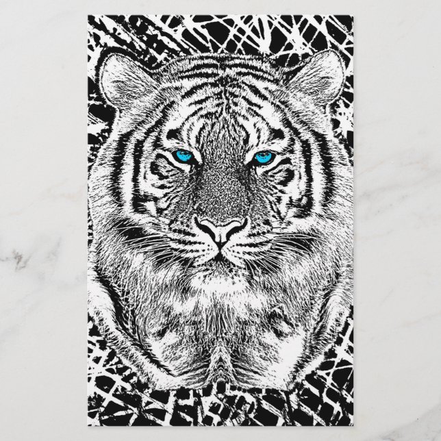 Black And White Blue Eyes wild Tiger face Stationery (Front)