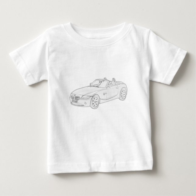 Black and White BMW-Z4 Pencil Style Drawing Baby T-Shirt (Front)