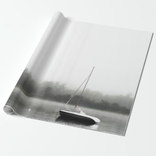 BLACK AND WHITE BOAT ON LAKE WRAPPING PAPER