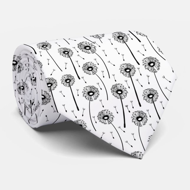 Black and white bohemian dandelions pattern tie (Rolled)