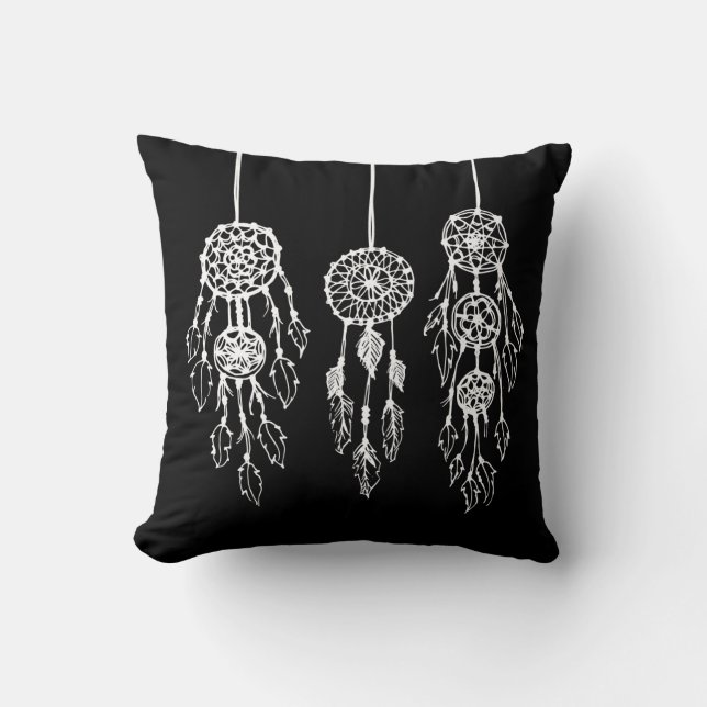 Black and White Bohemian Dreamcatchers Cushion (Front)