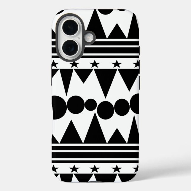 Black and White Bohemian Geometric Striped Case-Mate iPhone Case (Back)