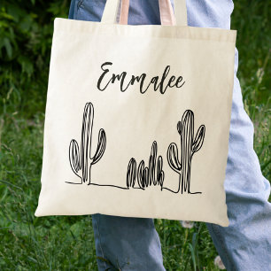 Black and White Boho Cactus Tote Bag
