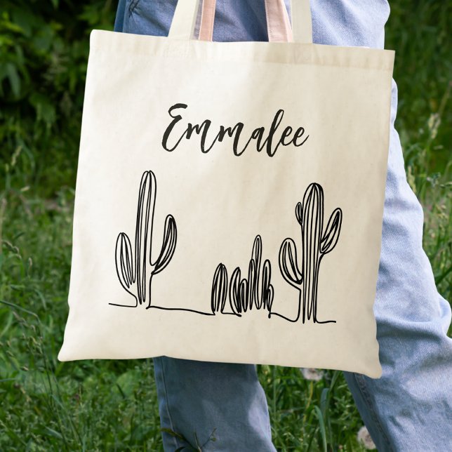 Black and White Boho Cactus Tote Bag (Creator Uploaded)