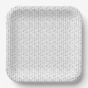 Black and white boho doodle abstract pattern paper plate