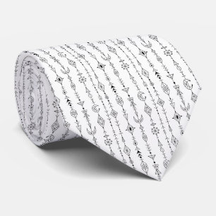 Black and white boho doodle abstract pattern tie