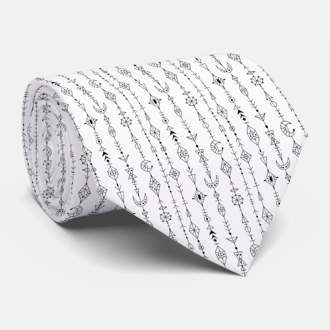 Black and white boho doodle abstract pattern tie (Rolled)