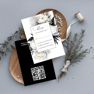 Black and white boho flowers elegant wedding RSVP Enclosure Card