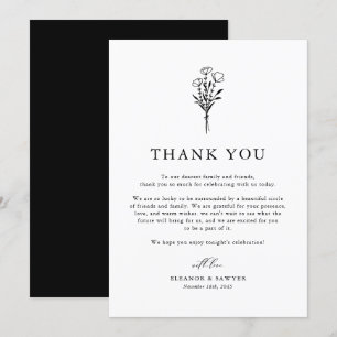 Black and White Boho Minimalist Botanicals Wedding Thank You Card
