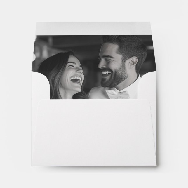 Black and White Boho Photo Wedding Modern Envelope (Back (Bottom))