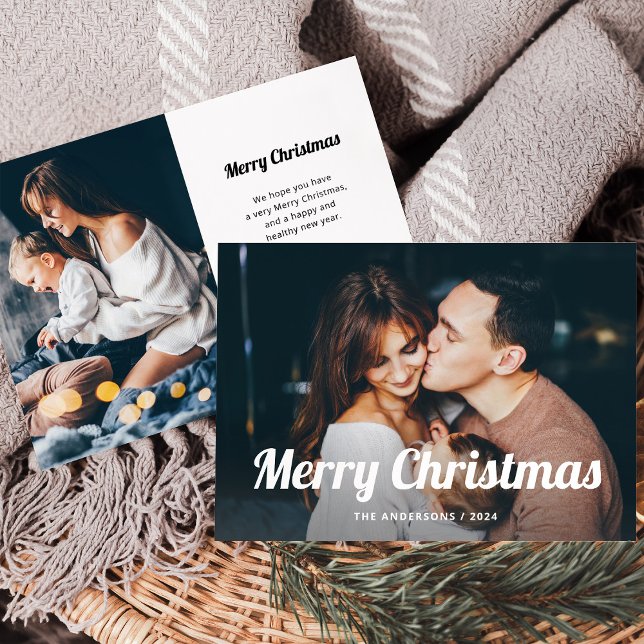 Black and White Boho | Two Photo Merry Christmas Holiday Card (Creator Uploaded)