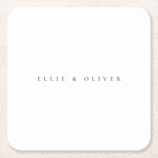 Black and White Boho Wedding Modern Square Paper Coaster (Front)