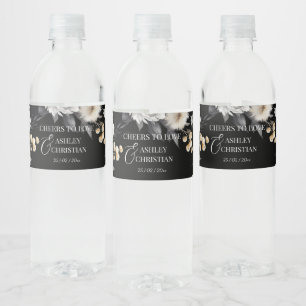 Black and white boho wedding personalised water bottle label