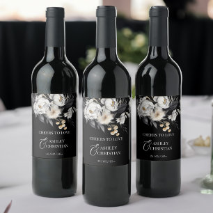 Black and white boho wedding personalised wine label