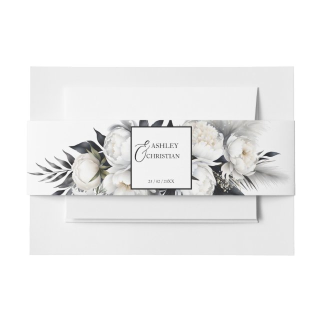 Black and white boho wedding template invitation belly band (Front Example)