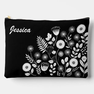 Black and White Boho Wildflower  Accessory Pouch