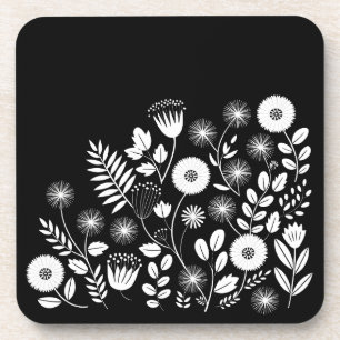 Black and White Boho Wildflower Coaster