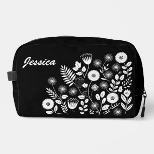 Black and White Boho Wildflower  Dopp Kit