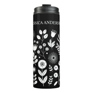 Black and White Boho Wildflower Thermal Tumbler