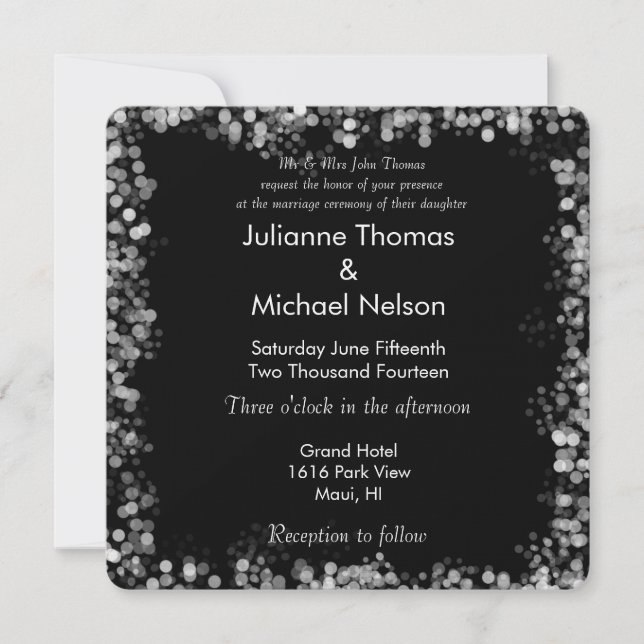 Black and White Bokeh Wedding Invitation (Front)