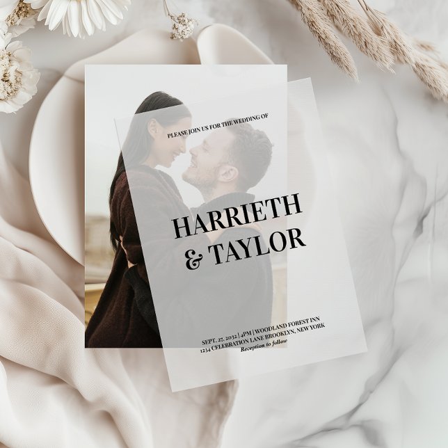 Black and White Bold Centred Monogram Wedding Vellum Invitations (Creator Uploaded)