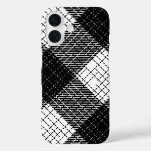 Black and White Bold Checkered Plaid Design iPhone 16 Case