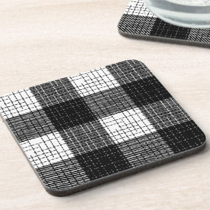 Black and White Bold Checkered Plaid Design Coaster