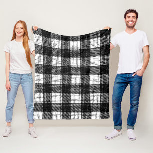 Black and White Bold Checkered Plaid Design Fleece Blanket