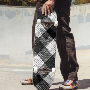 Black and White Bold Checkered Plaid Design  Skateboard