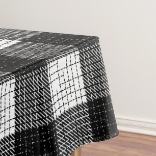 Black and White Bold Checkered Plaid Design Tablecloth
