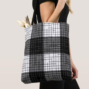 Black and White Bold Checkered Plaid Design Tote Bag