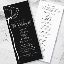 Black and White Bold Floral Modern Simple Wedding Programme