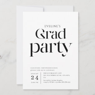 Black and White Bold Grad Party Graduation Invitation