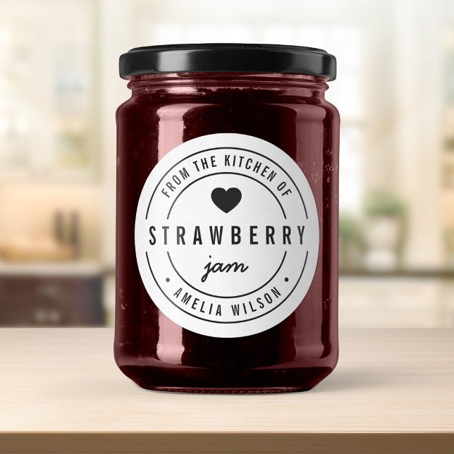 Black and White Bold Heart From the Kitchen of Classic Round Sticker (Creator Uploaded)