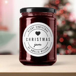 Black and White Bold Heart Merry Christmas Jam  Classic Round Sticker