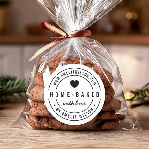 Black and White Bold Home-baked With Love Heart Classic Round Sticker