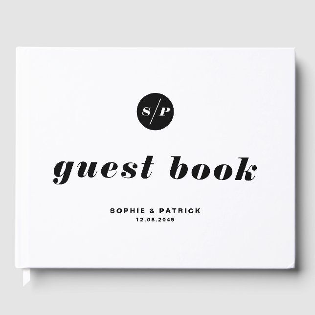 Black and White Bold Italic Typography Wedding Guest Book (Front)