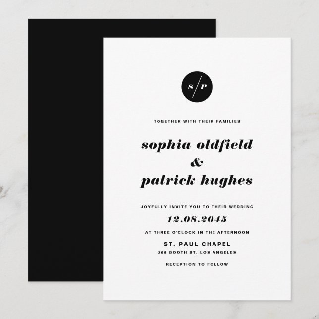 Black and White Bold Italic Typography Wedding Invitation (Front/Back)
