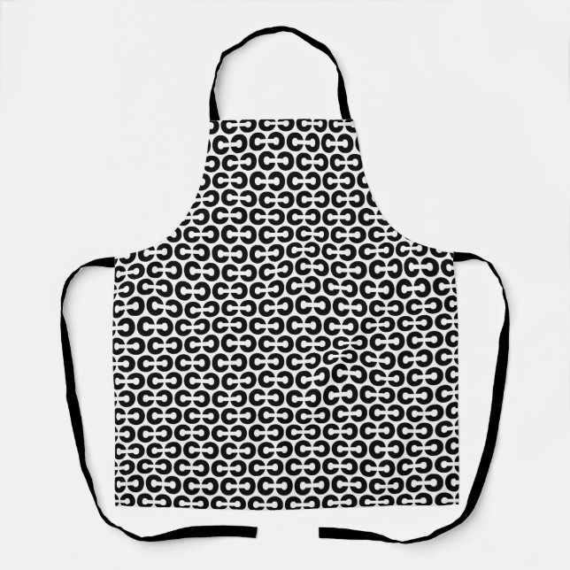 Black and White Bold Letter C Pattern Alphabet Apron (Front)