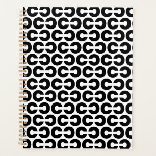 Black and White Bold Letter C Pattern Alphabet Planner