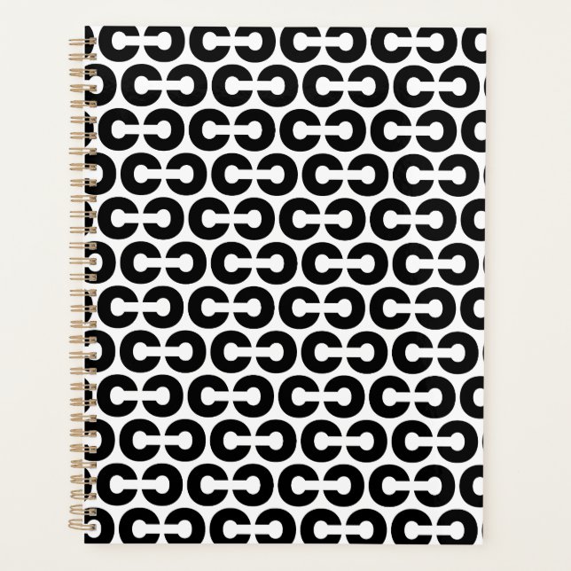 Black and White Bold Letter C Pattern Alphabet Planner (Front)