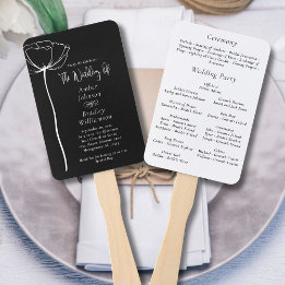 Black and White Bold Minimal Modern Floral Program Hand Fan