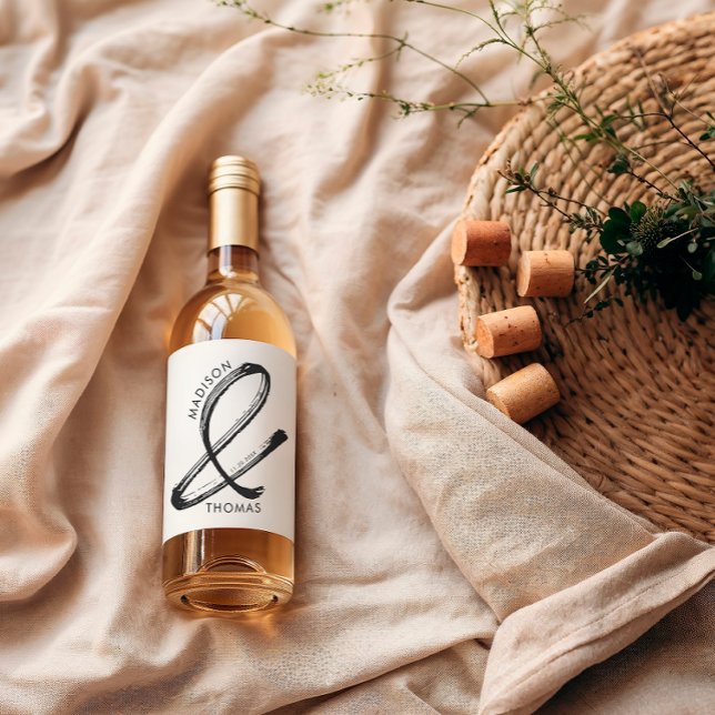 Black and White Bold Minimalist Modern Wedding Wine Label (Creator Uploaded)