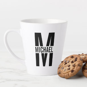 Black and White Bold Monogram and Name Latte Mug